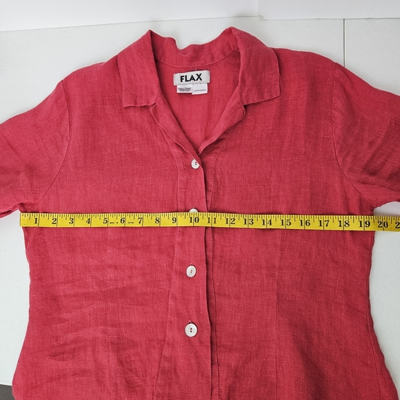 FLAX 2 Piece Set Linen Top & Wide Leg Crop Pants Red Womens Small Boho Lagenlook - Picture 9 of 13
